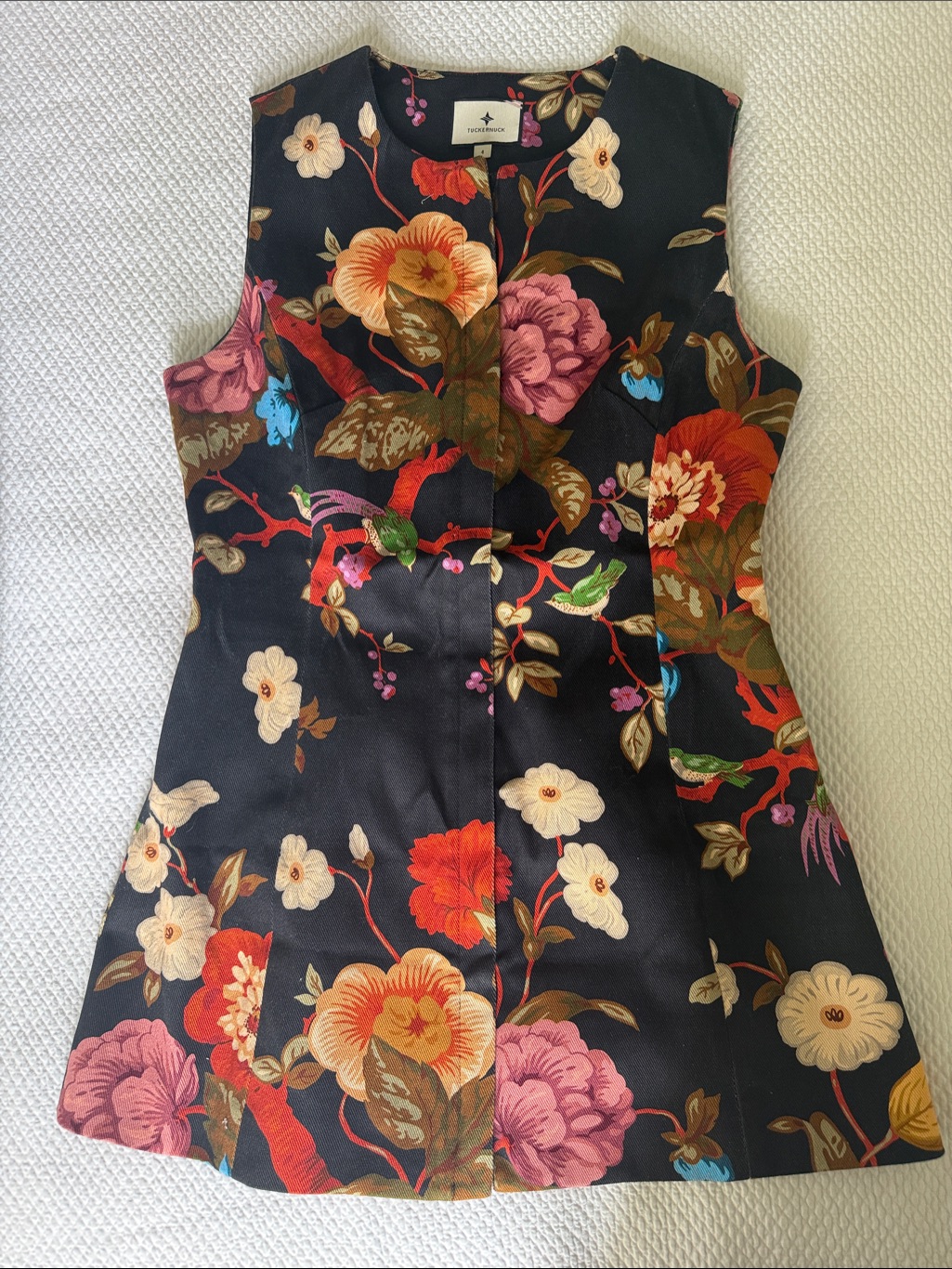 Tuckernuck Black Floral Silk Shell Top With Multicolor Blooms